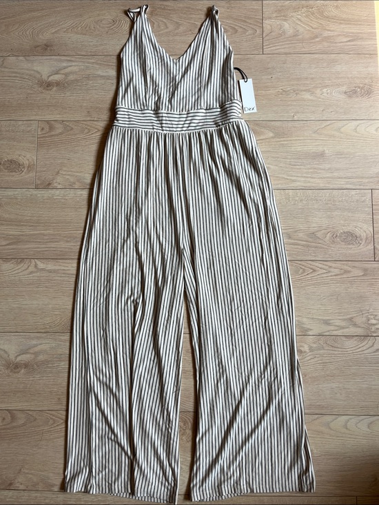 Dex Pants - Dex Striped V-Neck Jumpsuit - Cream & Black